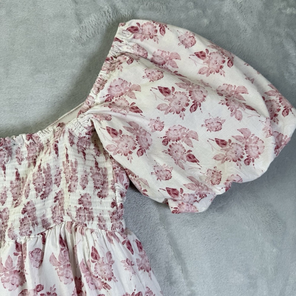 Trixxi Clothing Company Mini Dress XS Puff Sleeve Pink/White Floral Babydoll - Picture 10 of 13